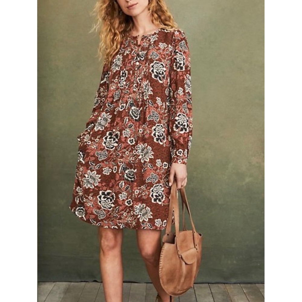 Garnet Hill Shiloh Crêpe Shift Dress Pintuck Long Sleeve Small Peasant Modest‎